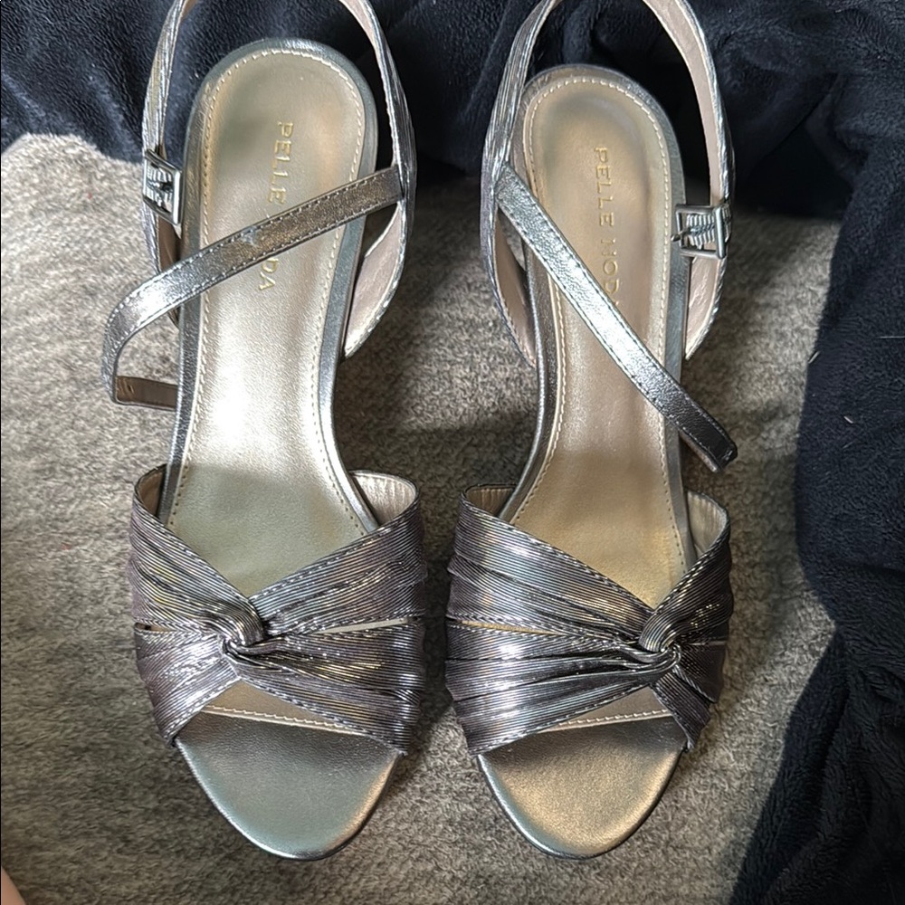 Pelle Moda Silver Metallic Heels with Ankle Strap